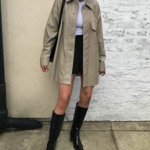 Zara Tan Faux Leather Oversized Button Down Sz Large